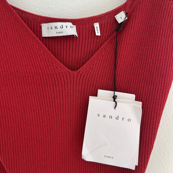 Sandro Red Knit Peplum Tank Top, Size 1 or XS, NWT - Picture 3 of 4